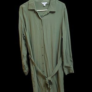 NWOT TIME and TRU Olive Army Green Button Up Waist Tie Long Sleeve Shirt Dress
